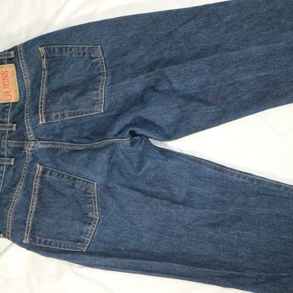 GUESS JEANS Bootleg Cut Dark Wash Blue Denim Jeans Sz 32 Men - Picture 9 of 13
